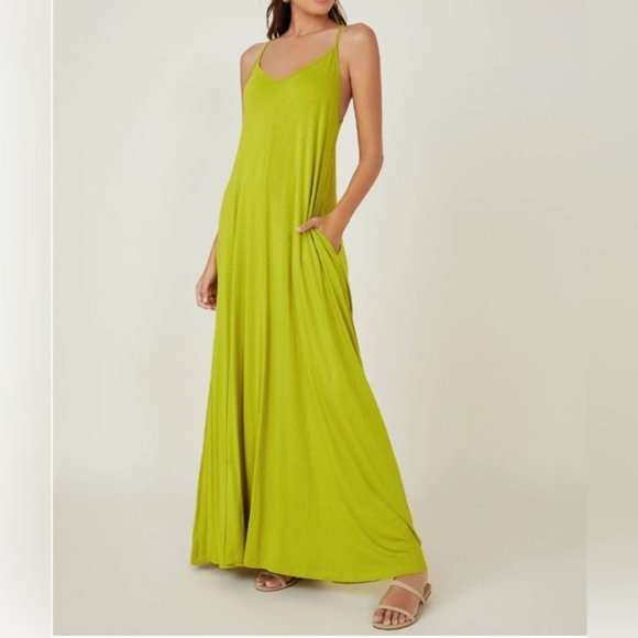 Lime Cami Dress With Pockets - Picture 3 of 6
